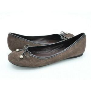 Gianni Bini Ballet Flat Women 8.5 Brown Leather Shimmer Bow Comfort Slip On Shoe